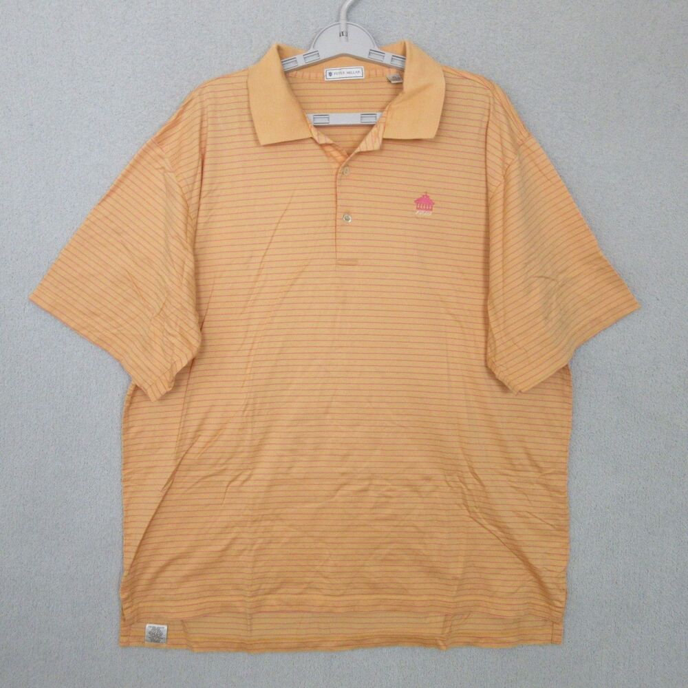 Peter Millar Polo Shirt Mens XL Striped Embroidered Logo Peach Pink Stripes